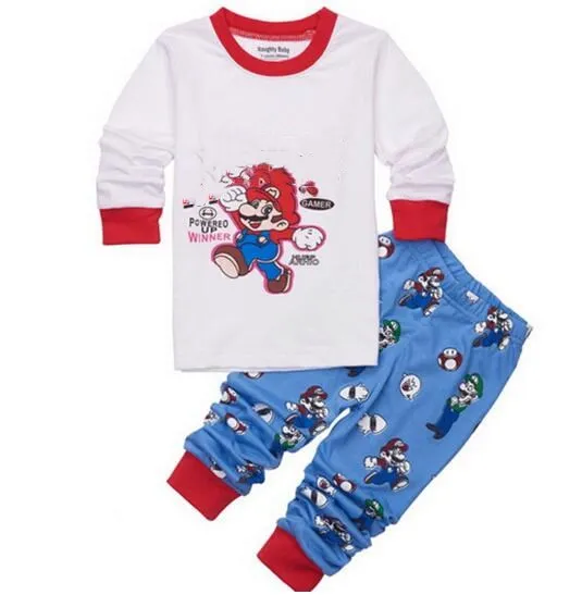 

New kids cartoon pijama infantil sleepwear home clothing cartoon cotton Baby pijama 2-7Y kids girls pajamas sets Mario pyjamas