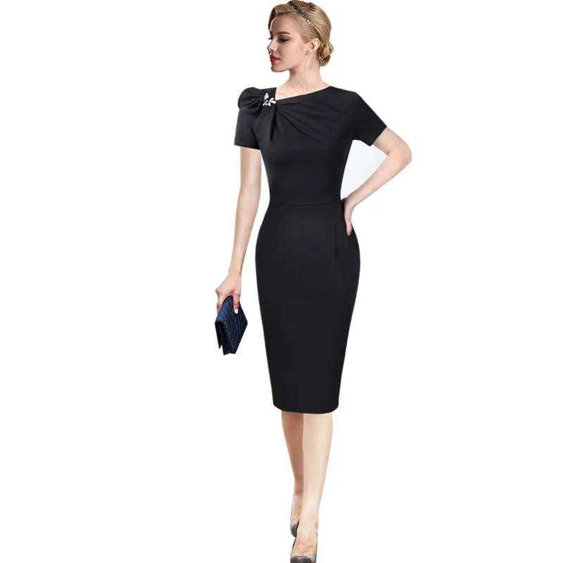Женское элегантное винтажное коктейльное платье в стиле ретро 1920 s, вечерние, модное, маленькое, черное, для работы, офиса, стрейчевое, облегающее, длиной до колен, торжественное платье - Цвет: Black