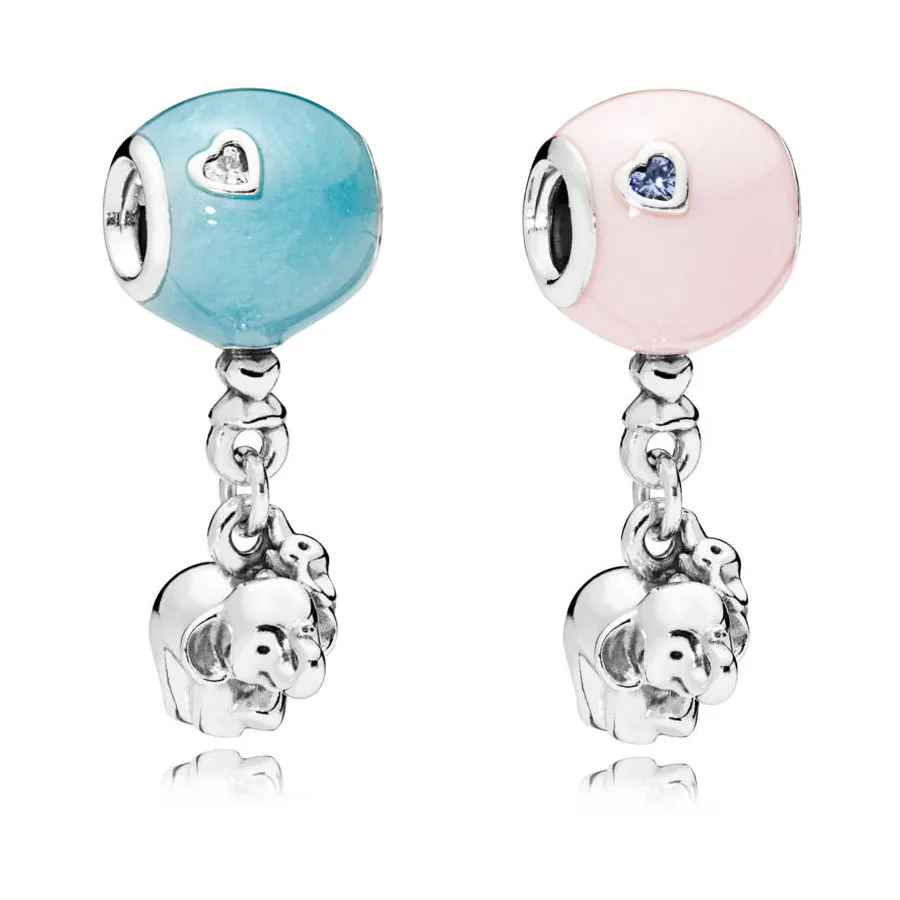 

2018 New Hot sell 100% 925 sterling silver Elephant Pink&Blue Balloon Hanging Charm Fit Pandora Bracelet Bead DIY Jewelry