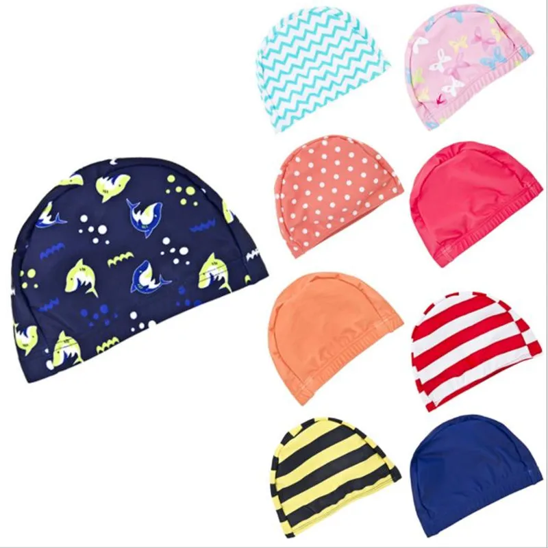 

2019 nuevo lindo bebé sombreros de baño a rayas niños niñas niño natación gorra impermeable proteger orejas largo pelo niñas nadar piscina gorras sombrero