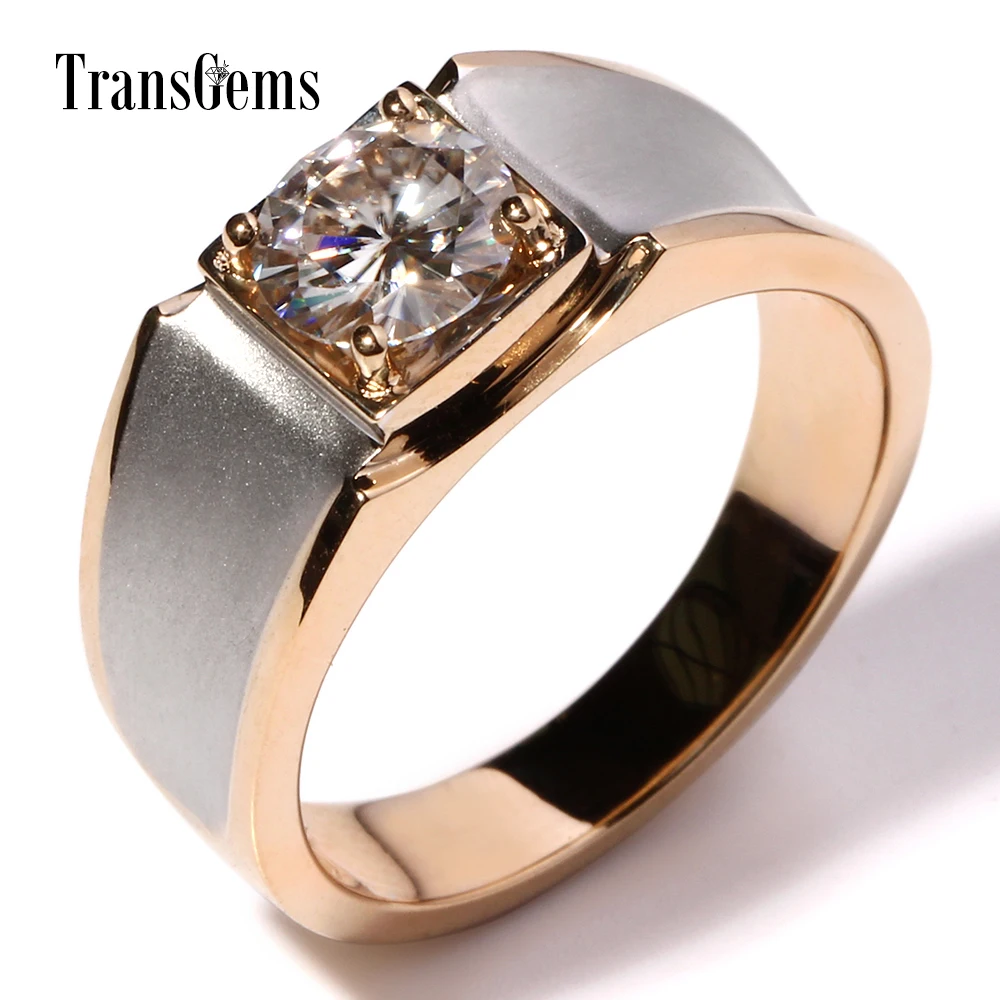 Transmems 14K белое и желтое золото 1ct 6,5 мм F цвет муассанит обручальное кольцо для мужчин твердое Золотое мужское обручальное кольцо DCC031