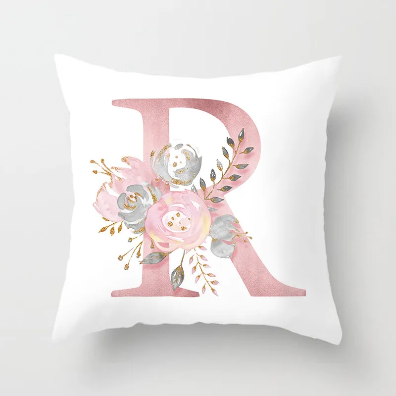 Fuwatacchi английская Подушка с алфавитом, розовая наволочка с цветочным принтом для дивана, дома, детской комнаты, автомобиля, декоративная наволочка
