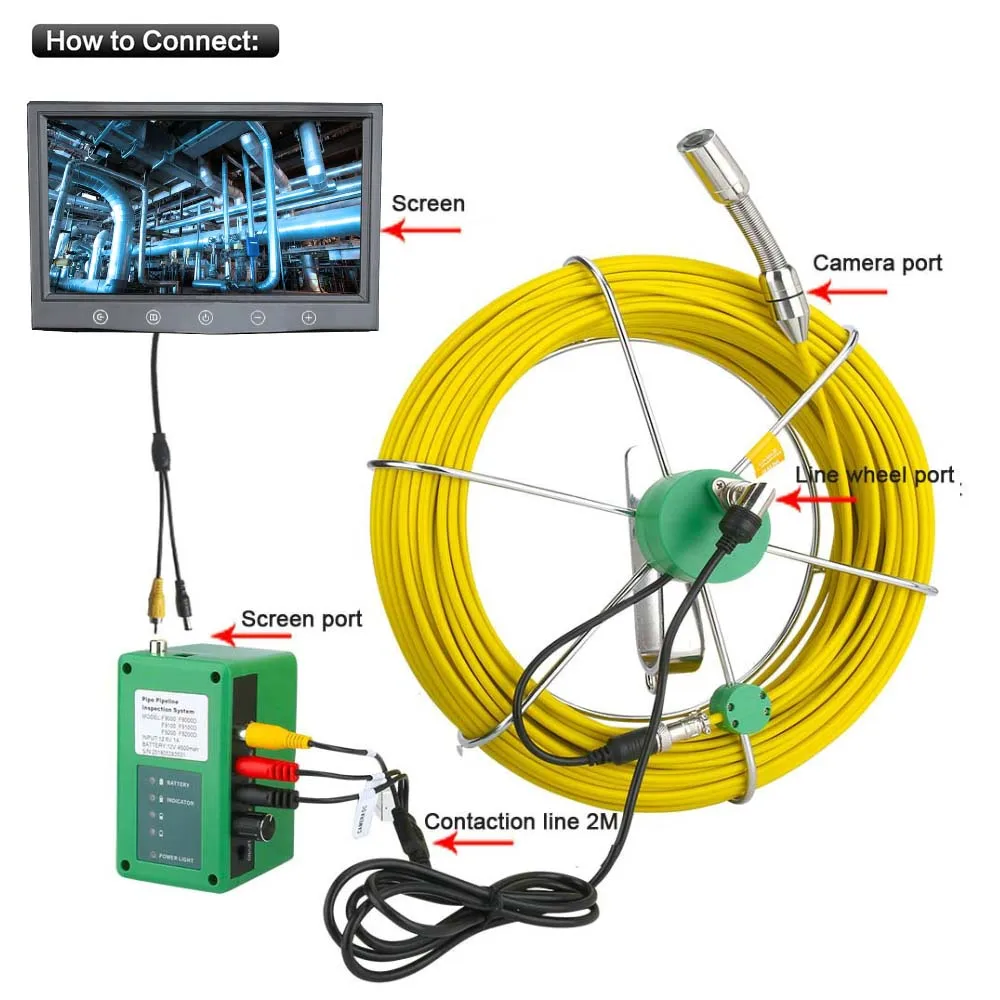 50 м/164ft трубы трубопровода инспекции камера, сливной канализационный промышленный Эндоскоп Змея видео системы дюймов 9 дюймов мониторы 1000