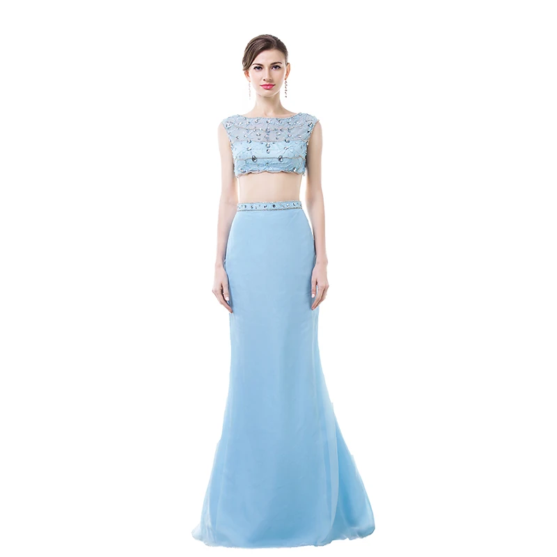 JaneVini Сексуальная Русалка Длинные свадебные платья Scoop Neck Tulle украшенный блестками и бисером пол Длина из двух частей платье для выпускного вечера плюс Размеры - Цвет: Same as Picture