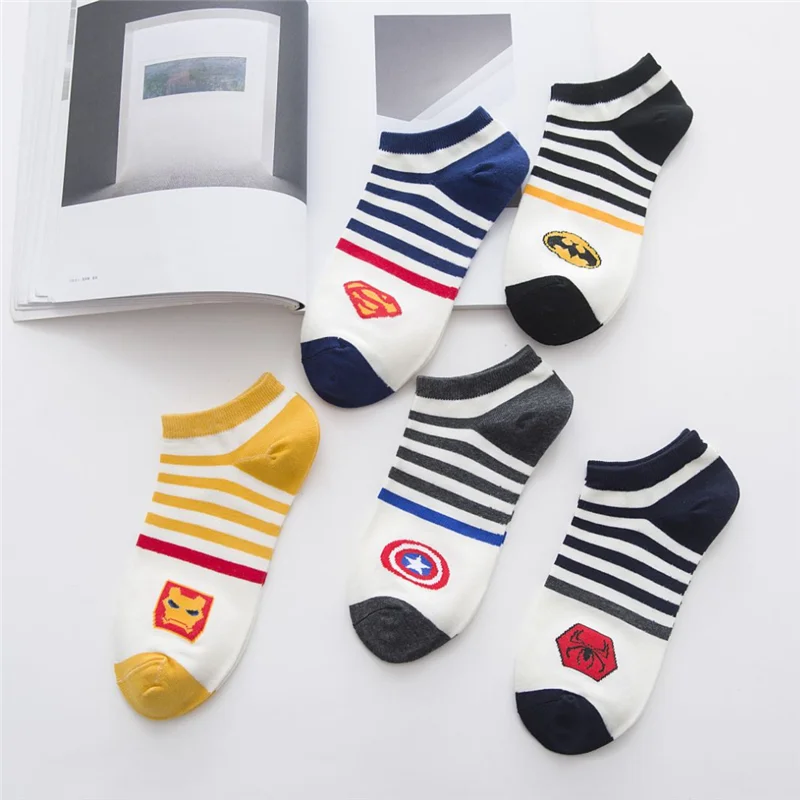 Хлопковые короткие носки с героями мультфильмов мстители Бэтмен Супермен Дикая