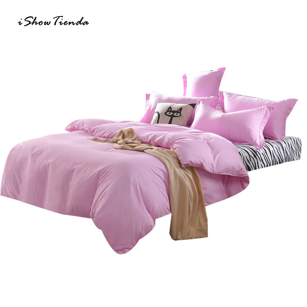 

ISHOWTIENDA All Size Cute Pink Home Bed kits Sheet Bedding Solid Colors Single Twin Full Queen and Double King Soft Feeling New
