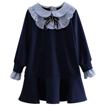 

Fall Baby Girl Ruffle Princess Dress Preppy Kids School Clothes Doll Collar Bowknot Toddler Striped Vestidos Frocks For 2-8 Yrs