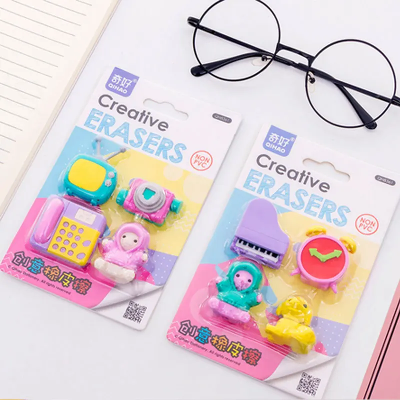 

4pcs/lot Cartoon Home series Suit Rubber Eraser Art School Supplies Office Stationery Novelty Pencil correction supplies