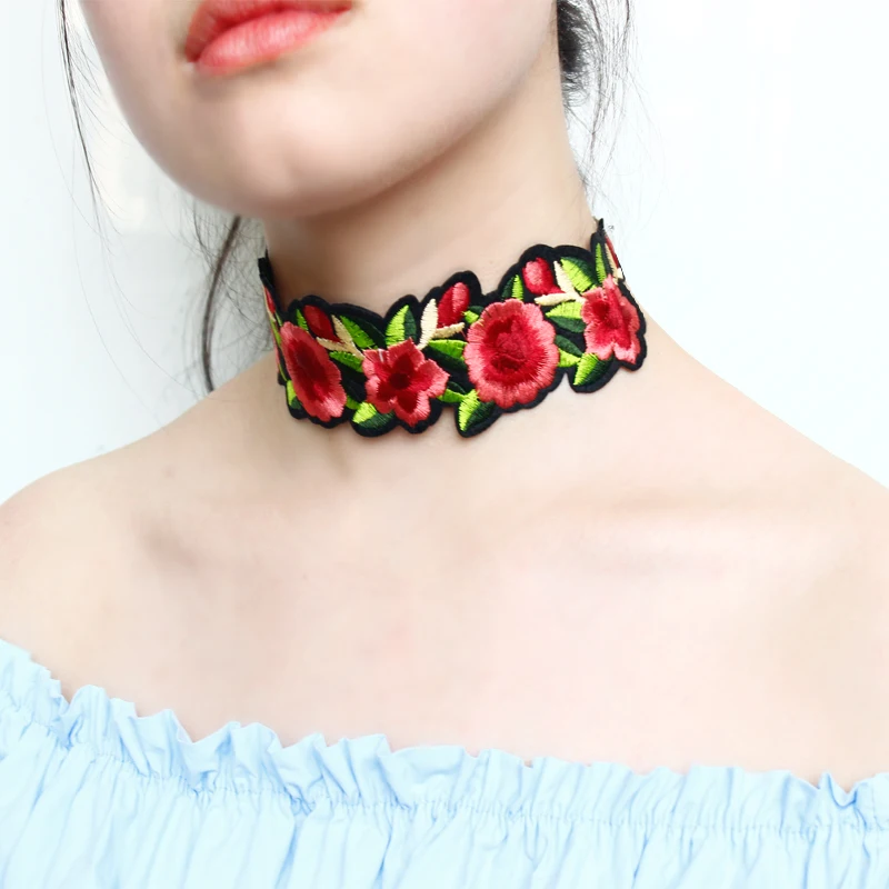 Charm Handmade Embroidered Floral Statement Choker Necklace BOHO Sexy