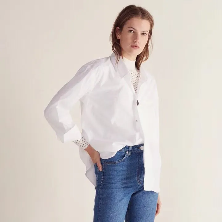 

Women Shirt 2019 Spring and Summer College Wind Simple One Button Loose White Shirt
