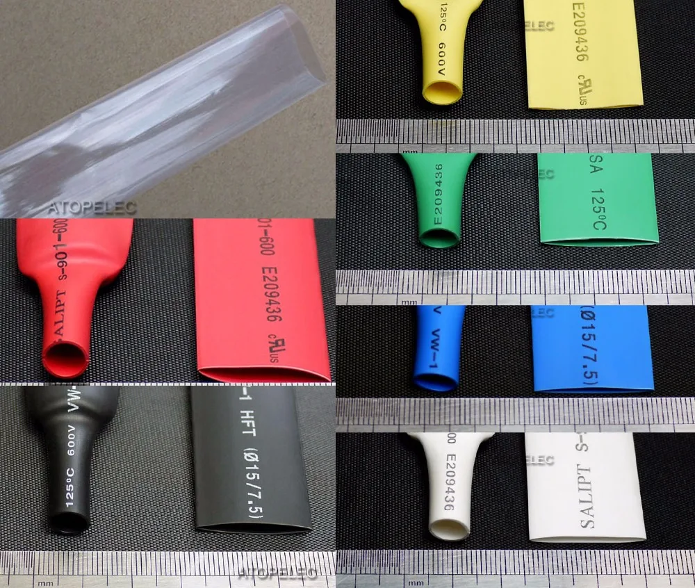 

25mm Wide / 15mm Diameter Polyolefin 2:1 Heat Shrink Tubing ROHS UL Black/Red/Yellow/Green/Blue/White/Clear