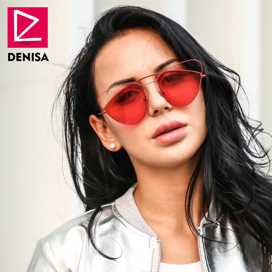 

DENISA 2019 Butterfly Frame Cat Eye Sunglasses Women New Fashion Pink Red Retro Sun Glasses Girls UV400 zonnebril dames G18632