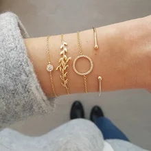 4 шт./компл. Леди Ретро листья хрустальные бусины круг геометрический открытие браслет набор подвеска Бохо пляж вечерние ювелирные изделия аксессуары