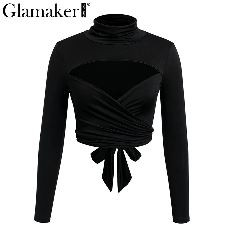 Glamaker Сексуальная Открытая Майка женские топы Модная трикотажная водолазка