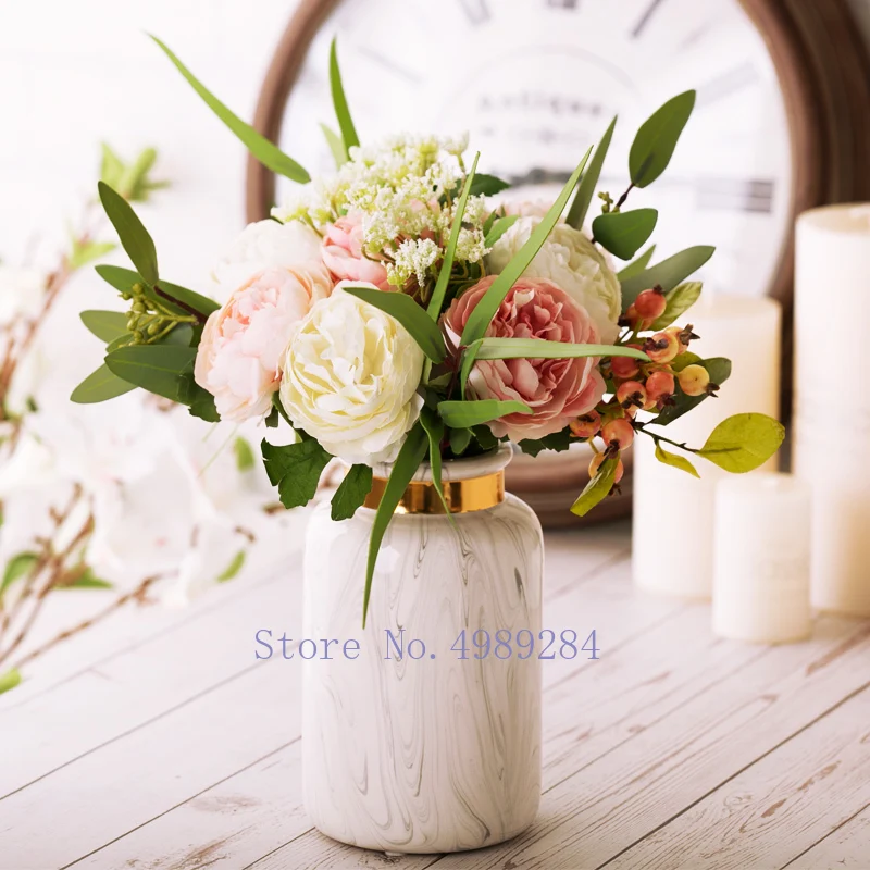 

Creative Marble ceramics gold vase Flower vase Modern northern Europe Home Decorative ornaments Flower arrangement accessories