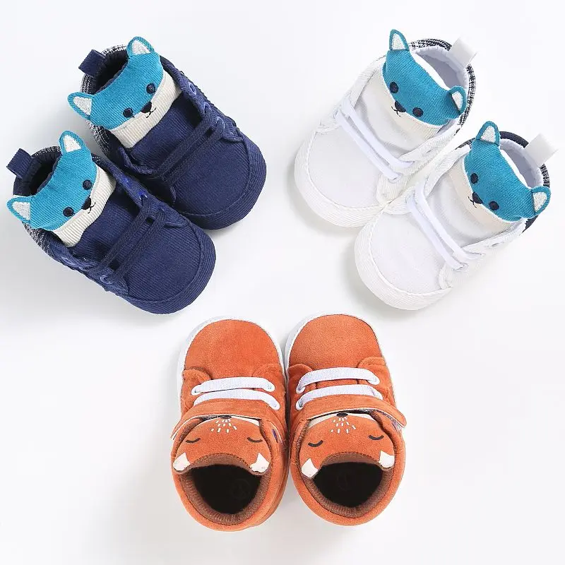 

1 Pair Autumn Baby Shoes Boy Girl Fox Head Lace Cotton Cloth First Walker Anti-slip Soft Sole Toddler Sneaker