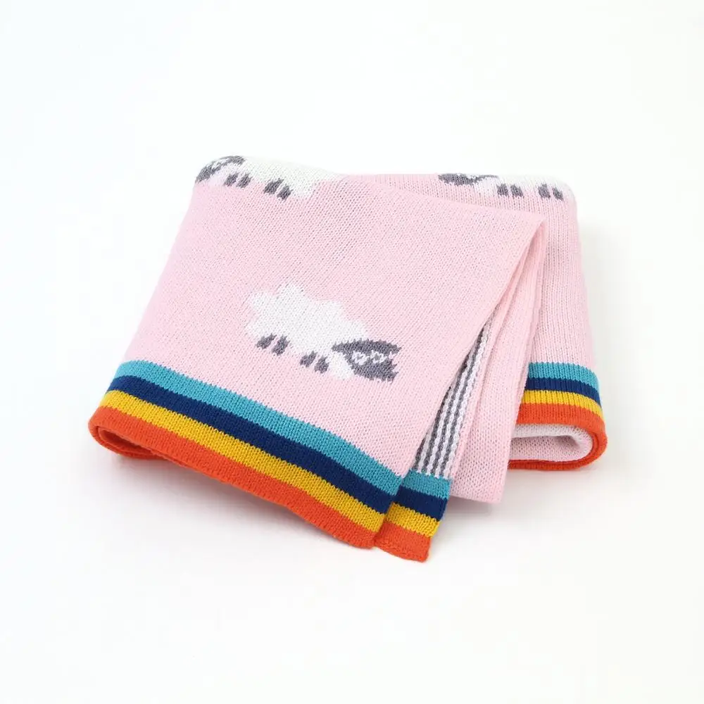 Baby Blankets Knitted Swaddle Wrap Cute Cartoon Infant Baby Stroller Covers Play Mats Sleepsack 95*75cm Toddler Kids Quilts Soft
