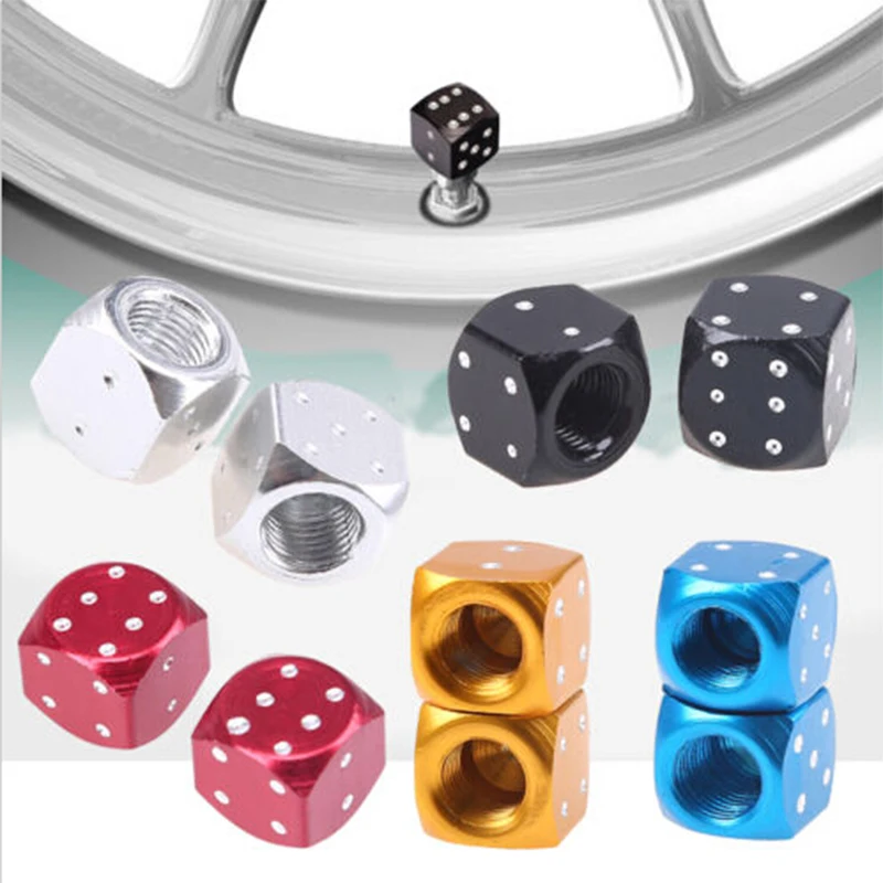 1Pair Gold Aluminum Auto Wheel Stem Tyre Air Valve Dustproof Cap Dice