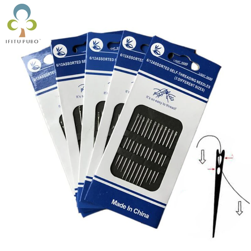

4 Packs=48 Pcs Self-Threading Hand Sewing Needles Set Assorted Household Repair Set Easy To Thread Sewing Accessories GYH