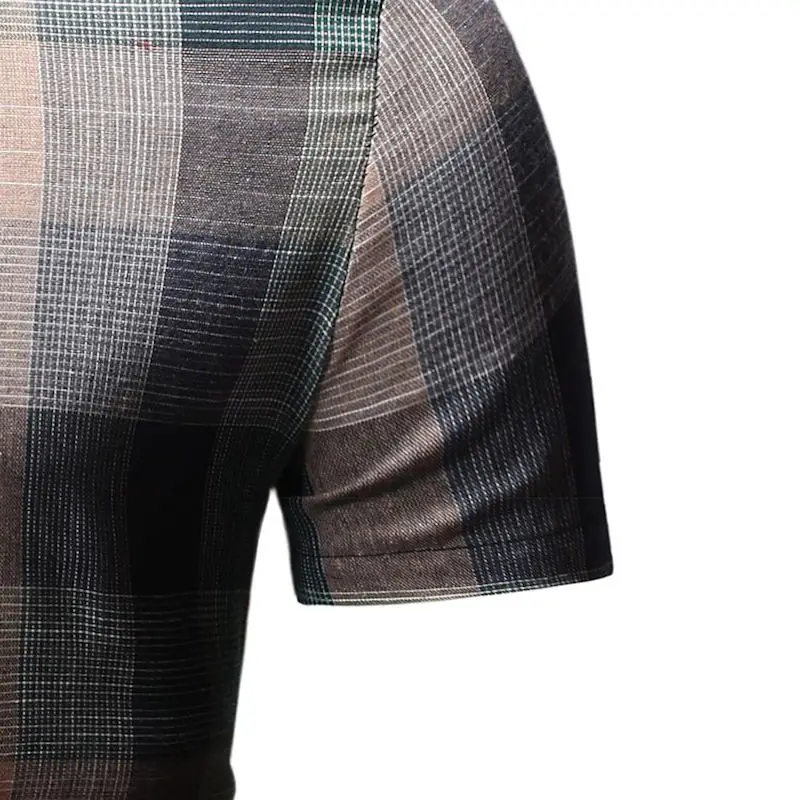 Chemise Homme Plaid Dress Shirts Mens Short Sleeve Button-Down Checkered Shirts 2019 Summer Fashions Men Blouse YS52 (9)