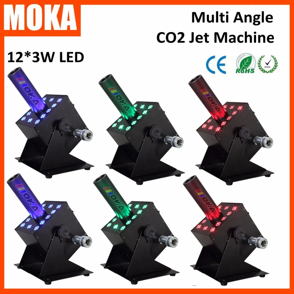 

6pcs/lot High Quality Led CO2 Jet Machine Stage CO2 Cannon with 12x3w Led Lighting Jet Co2 Gun Fog Blaster