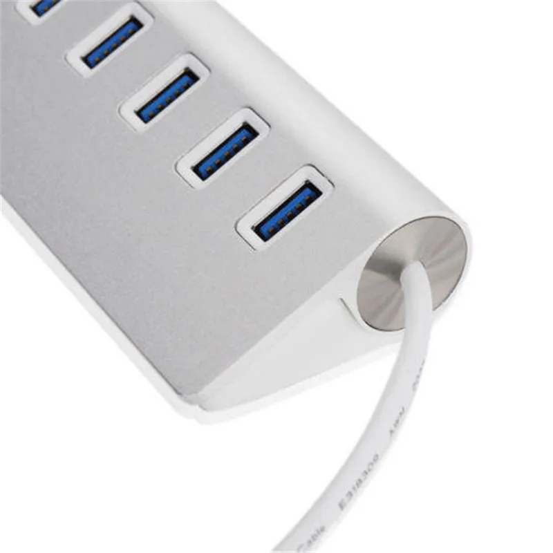 7 Порты USB Hub алюминиевый высокоскоростной разветвитель до 5Gbs для компьютера USB 3,0 концентратор-серебро