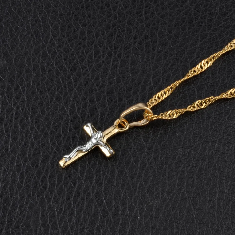Anniyo мини двухцветные подвески и ожерелья с крестом Иисуса для женщин/девушек, христианские религиозные подвески, маленькие ювелирные изделия#061504