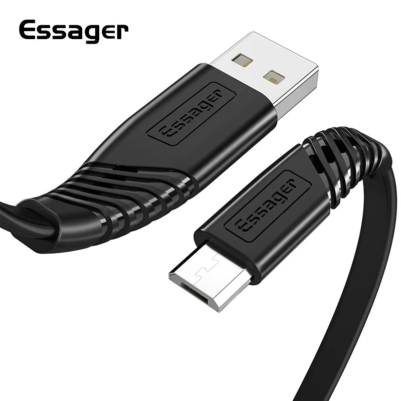 Зарядное устройство Essager с Micro USB плоский кабель для Samsung Huawei Xiaomi 1 м 2 шнур
