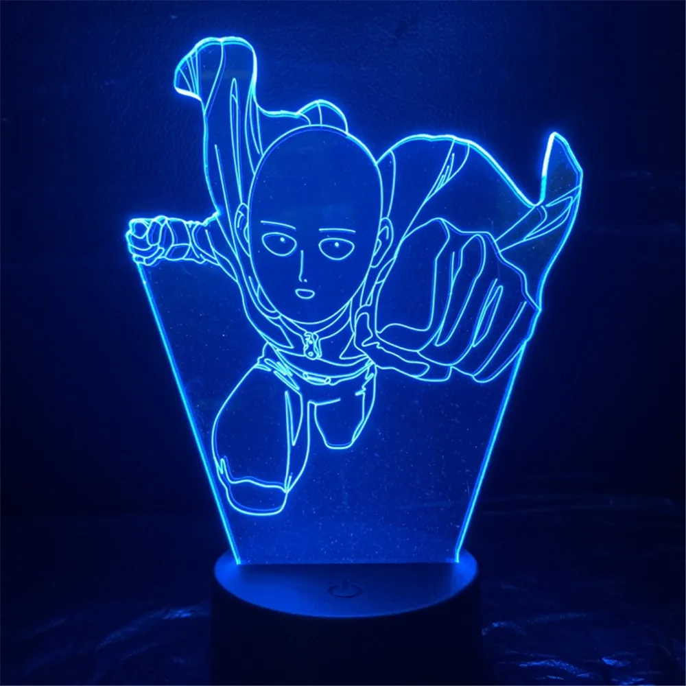 3D LED ONE PUNCH-MAN Saitama Night Light Illusion Table Desk Lamp Kids Gift 