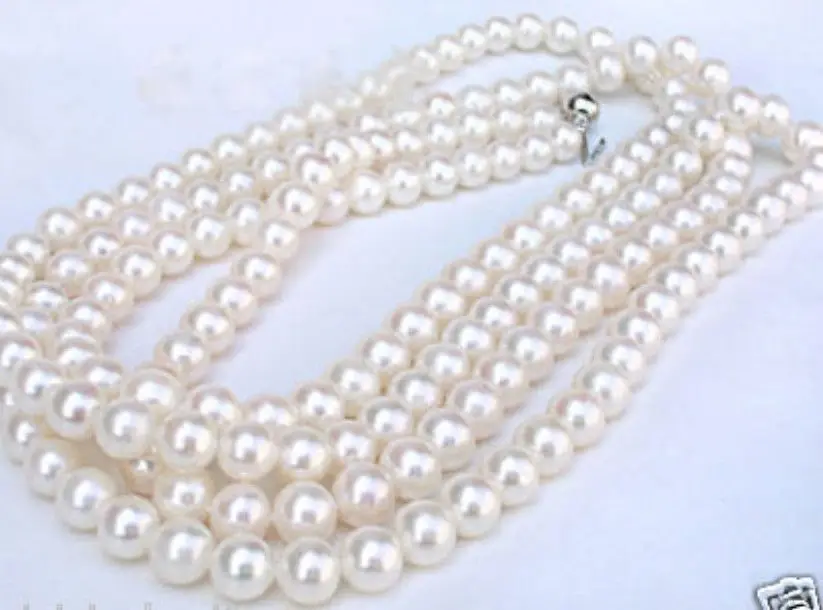 

xiuli 001895 TOP ROUND 60" AAA 7-8MM white Seawater pearl necklace 14KGP Gold Clasp