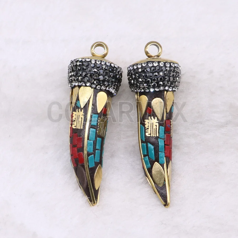 

10 pcs mix color stone tribe horn pendants necklace pendants for jewelry making boho style wholesale jewelry pendants 3673