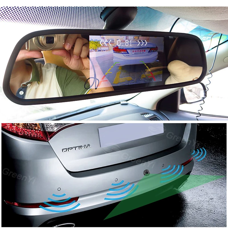 3 в 1 автомобильный Видео парковочный датчик, 4,3 дюймовый зеркальный монитор подключается к камере заднего вида и датчику парковки