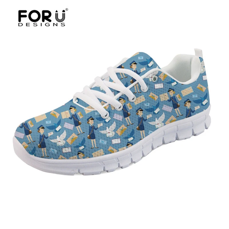 

FORUDESIGNS Cartoon Postwoman Printed Women Casual Flats Shoes Cute Women's Light Mesh Sneakers Zapatos for Female Spring Shoes