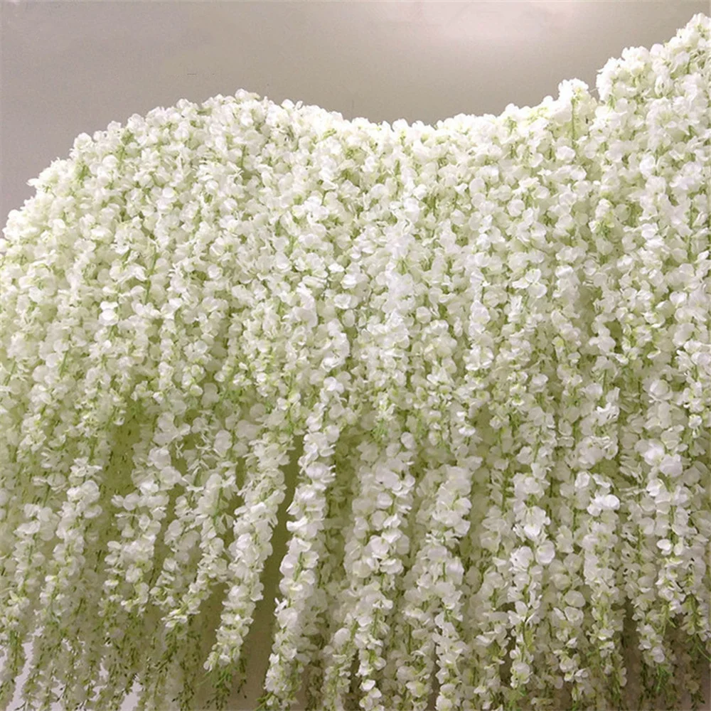 120cm Long Wisteria vine Rattan flowers for Wedding Arch party decoration white Vine Artificial flowers flores Garland Wreath 120cm Long Wisteria vine Rattan flowers for Wedding Arch party decoration white Vine Artificial flowers flores Garland Wreath