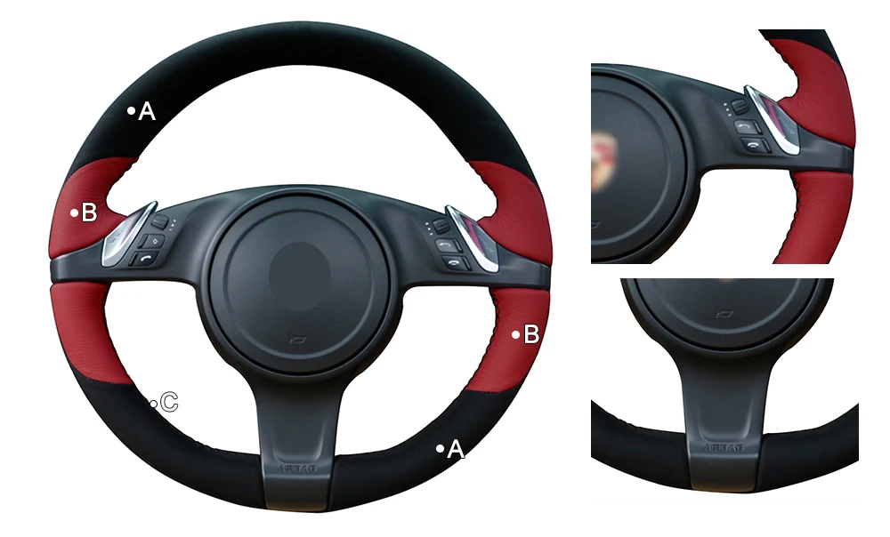 Hand-stitched Black Blue Leather Anti-slip Car Steering Wheel Cover for Porsche Cayenne Panamera 2010 2011