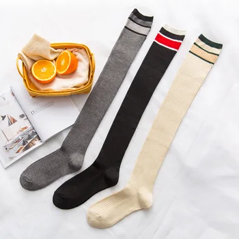 

Winter And Autumn Stockings Korean Students High Tube Cotton Striped College Style Cute Thigh High Stockings 3pair/lot