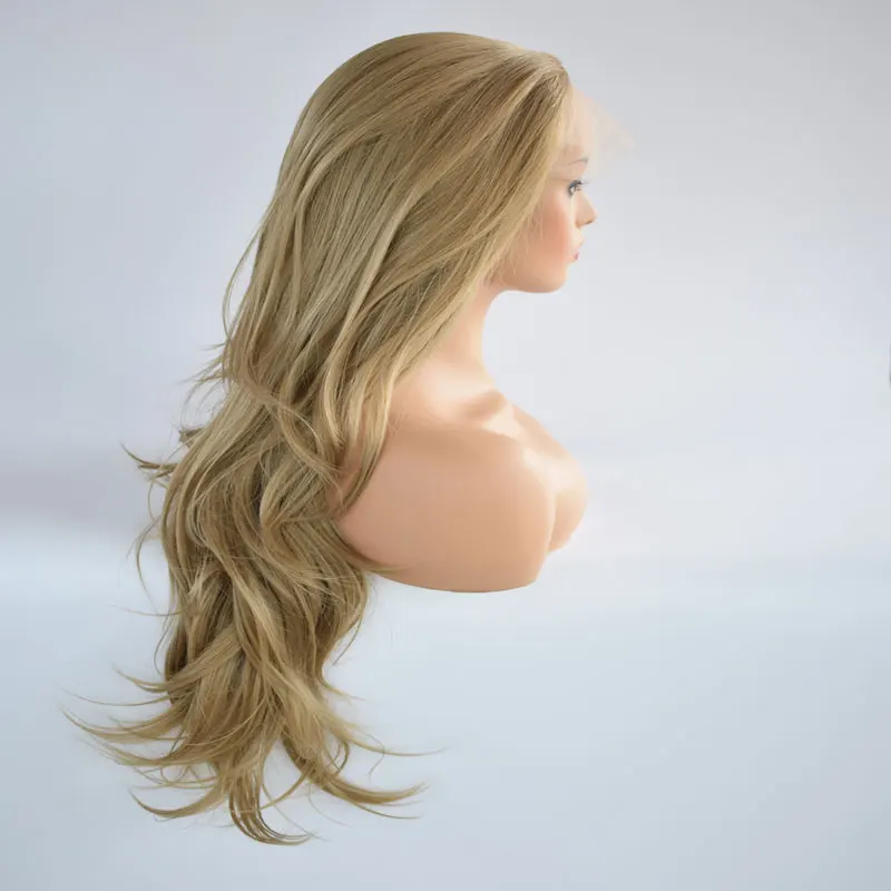 Bombshell синтетический парик на кружеве Золотой Блонд длинные натуральные волнистые термостойкие волокна волос Natrual Hairline для белых женщин парики