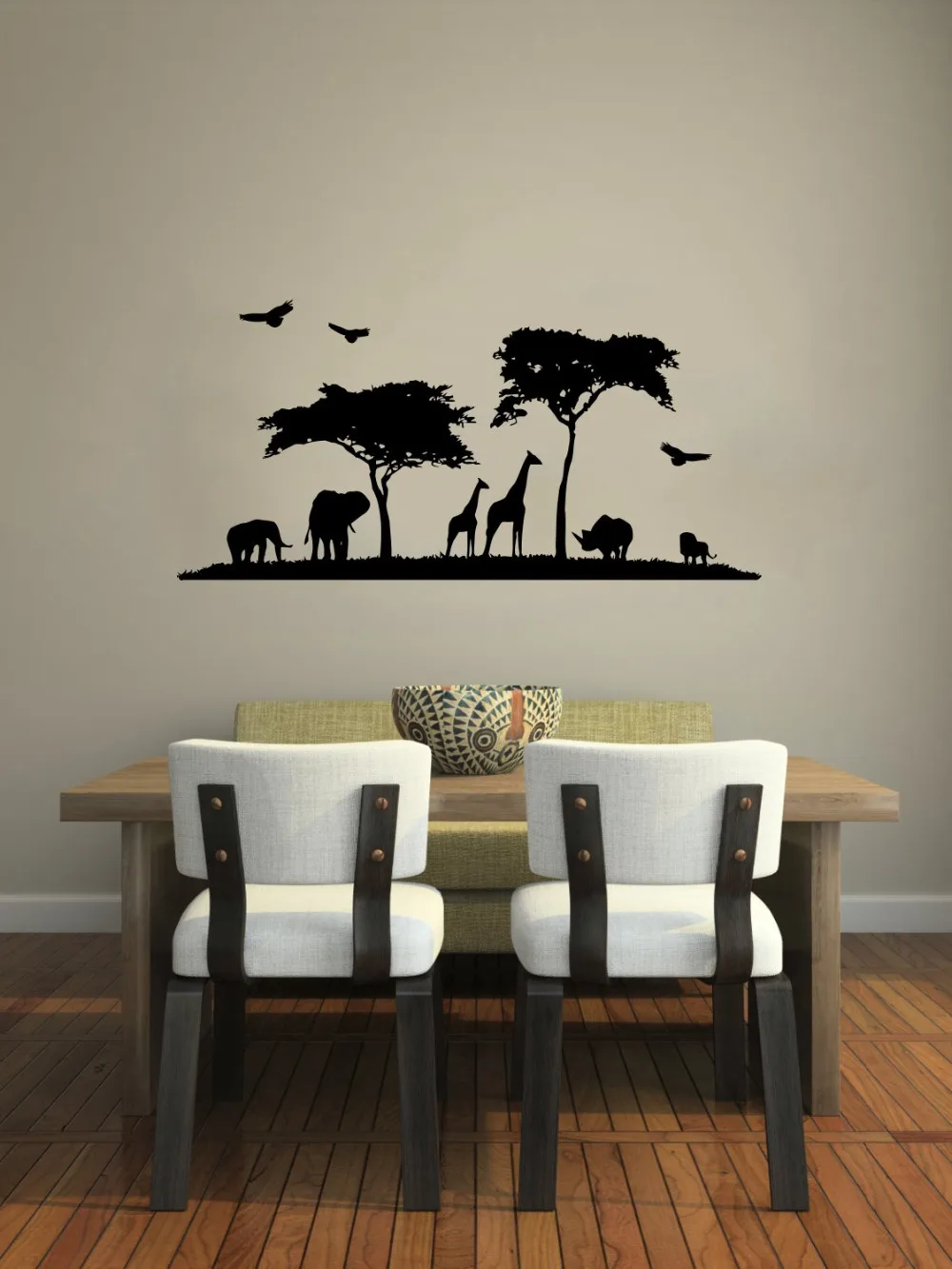 African Scenery Tree Animals Wall Decals Living Room Home Decor Bedroom