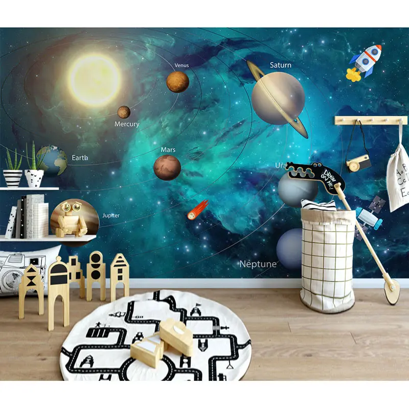 Children's Room Wall Paper Stickers Cartoon Space Photo Wallpaper Mural 3D Kids Bedroom Self Adhesive Vinyl/Silk | Обустройство