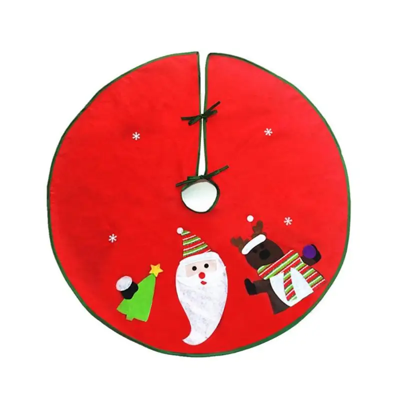 

90cm Red Non-Woven Christmas Tree Skirt Aprons Golden Edge Santa and Snowman Decoration for Home Xmas Tree Skirt New Year