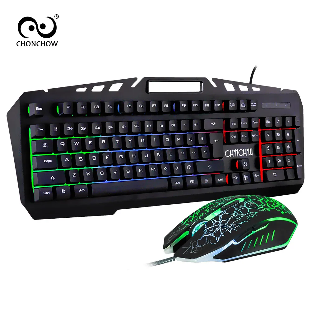 

Gaming Keyboard and Mouse Set with LED Backlit for PC Gamer 3200DPI 6 Buttons Metal Panel USB Wired Keyboard Mouse Combo