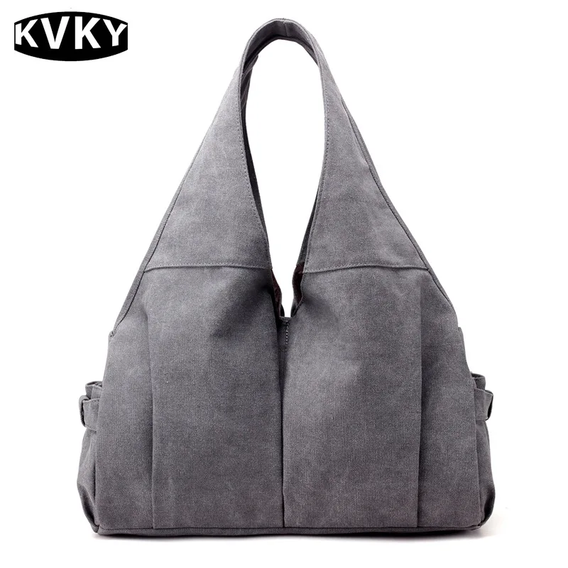 

KVKY Youth Female Big Canvas Ruched Bags Women Handbags Tote Large Capacity Shoulder Hobos Bag Hot Sale Laides Crossbody Bags