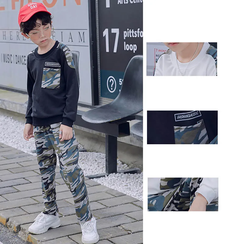 4 5 6 7 8 9 10 11 12 Year Boys Clothes Long Sleeve Shirts Pants Children Clothing Set Spring Autumn Camouflage Kids Suits