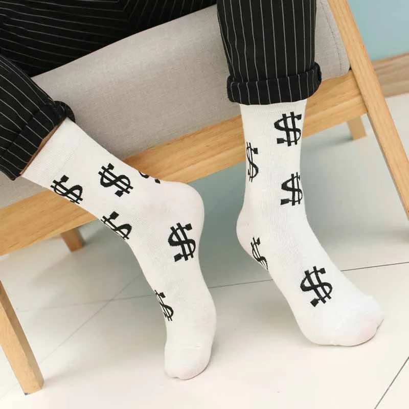 

Fashion Spring Autumn Men Socks Dollar Symbol Printed Comfortable Breathable Absorb Sweat Anti-slip Man Middle Long Sock XIN-Shi