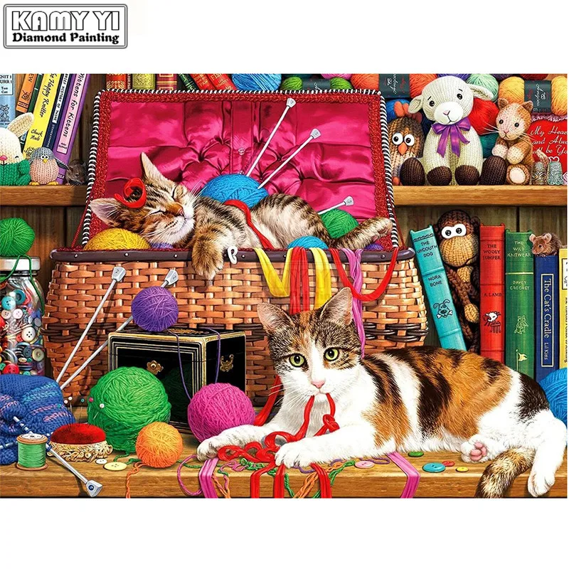 Diamond Painting Cute Cat Pattern Mosaic Full Square Drill Resin Bedroom Living Room Decor Unfinished Crafts LK1 | Дом и сад