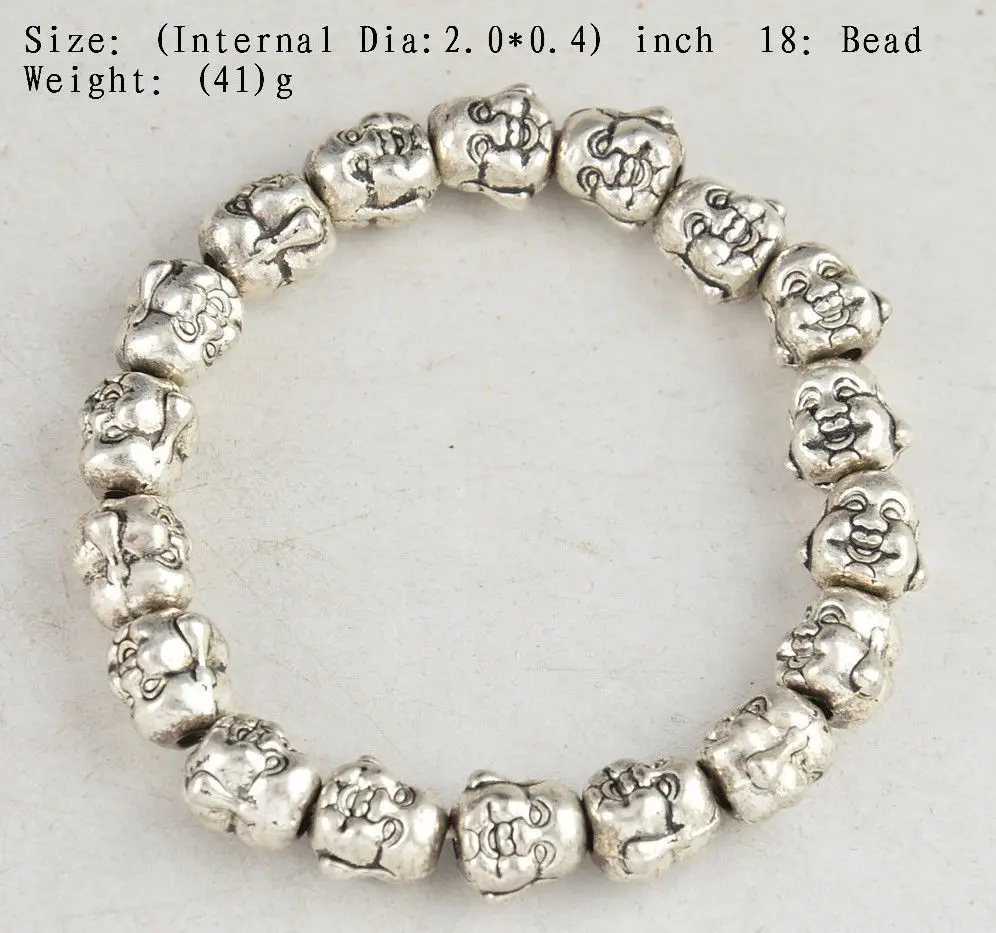 

TIBET SILVER PLATED BUDDHA HANDWORK OLD FIRE BUDDHISM 18 BEADS PRAYER BRACELET