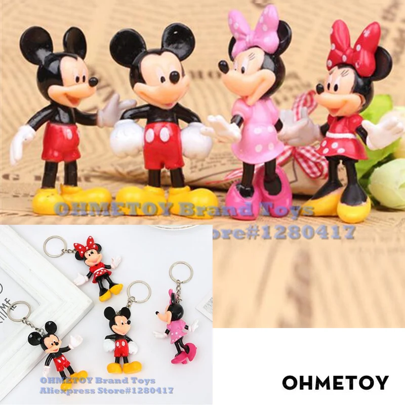 

OHMETOY 4PCS Mickey Minnie Mouse Toy Keychain Action Figure Cake Topper Birthday Gift For Children