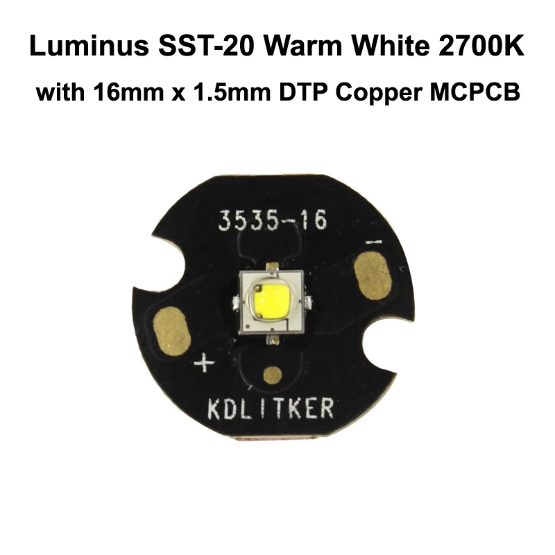 Luminus SST-20 J2 JA3 теплый белый 2700K CRI95 светодиодный излучатель с 16 мм/20 мм DTP медь MCPCB