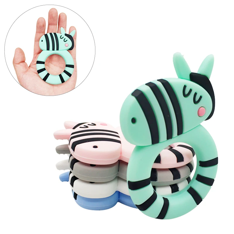 

1pc Safe Baby Teether BPA Free Cute Animal Zebra Infant DIY Ring Necklace Teether Toddle Silicone Chew Charms Kids Teething Toys