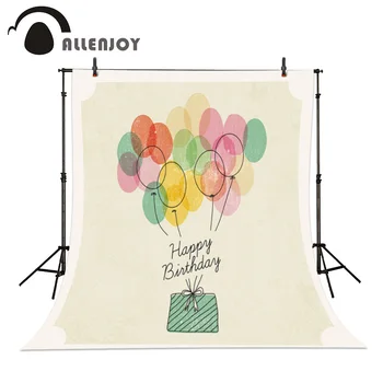 

Allenjoy Watercolor Birthday Present with Balloons Custom photography Background can add text backdrops fou studio